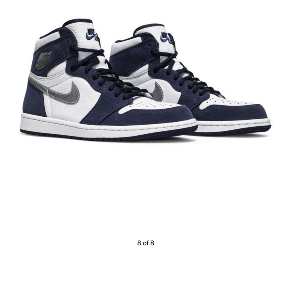 Nike Blue and White High-Top Sneakers with Classic Design